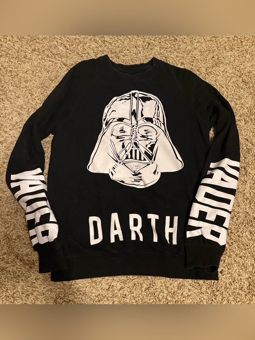 Star Wars Black Crewneck Sweater with White Darth Vader Graphic